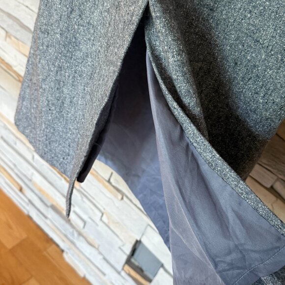 Grey Wool Midi Dress w/ White Lace-up Front Detail & a Back Slit Below the Knee - Picture 10 of 16